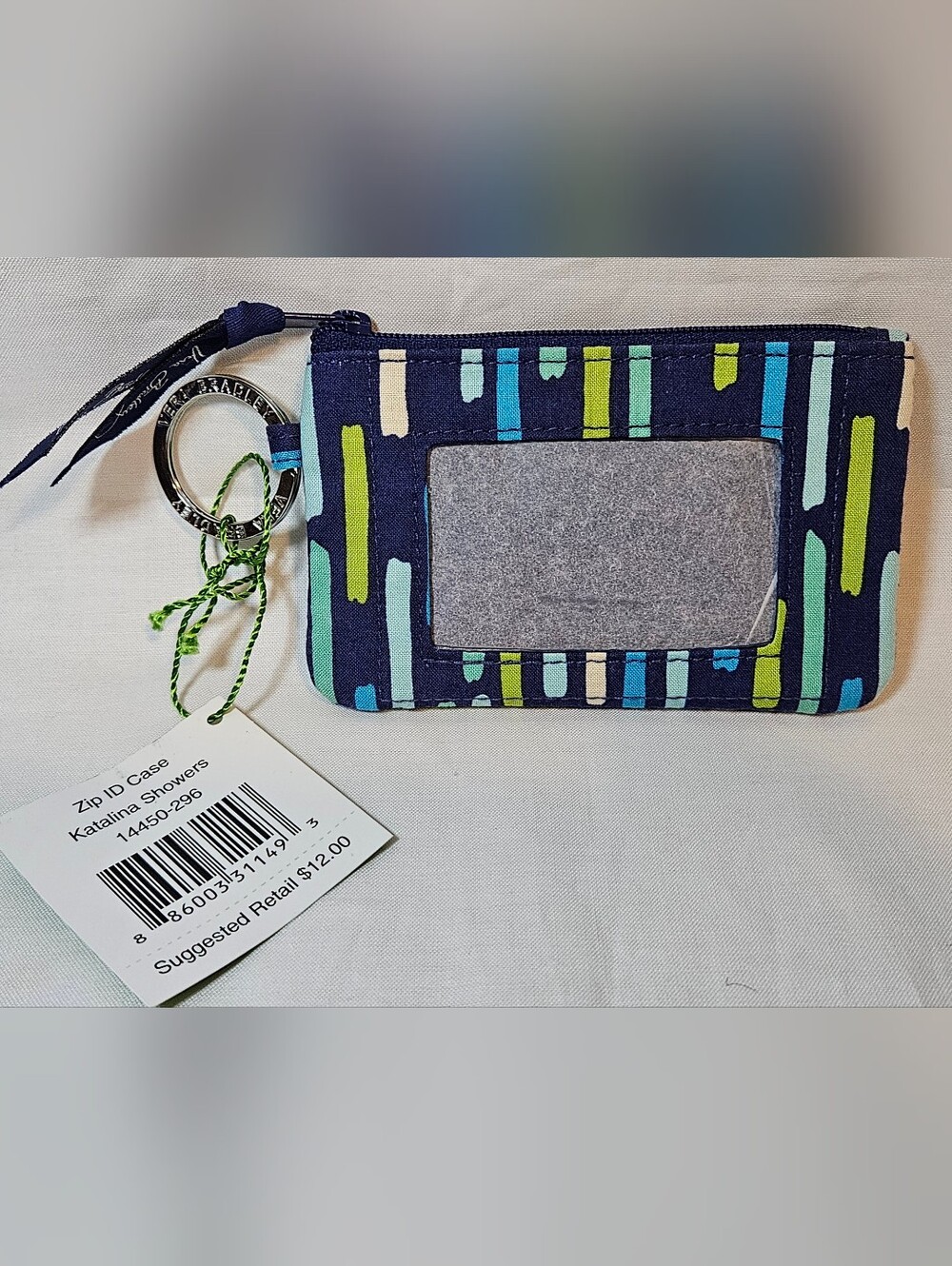 Vera Bradley Zip ID Card Wallet Key Ring Zipper Katilina Showers Blue Green